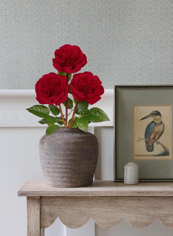 Arborus Artificial Roses - Set of 3 Long-Stem Real Touch Silk Rose, 24.4" Faux Flowers for Home Decor, Wedding Bouquets, Centerpieces & Floral Arrangements - Lifelike Red Fake Roses - Image 5
